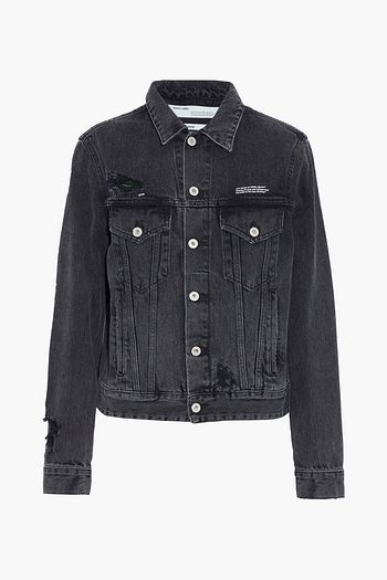 OFF-WHITE™ Embroidered distressed printed denim jacket