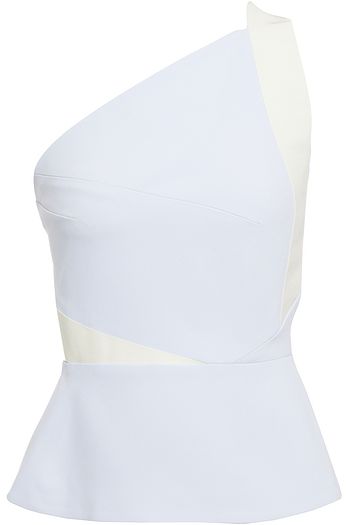 ROLAND MOURET Coreana one-shoulder grosgrain-trimmed two-tone crepe peplum top