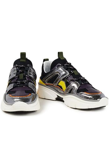 ISABEL MARANT Kindsay smooth, metallic cracked-leather and mesh sneakers