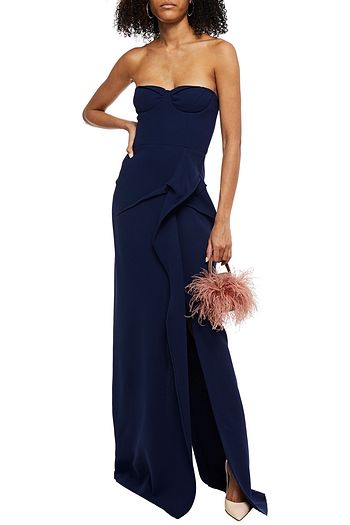 ROLAND MOURET Asham strapless draped wool-crepe gown