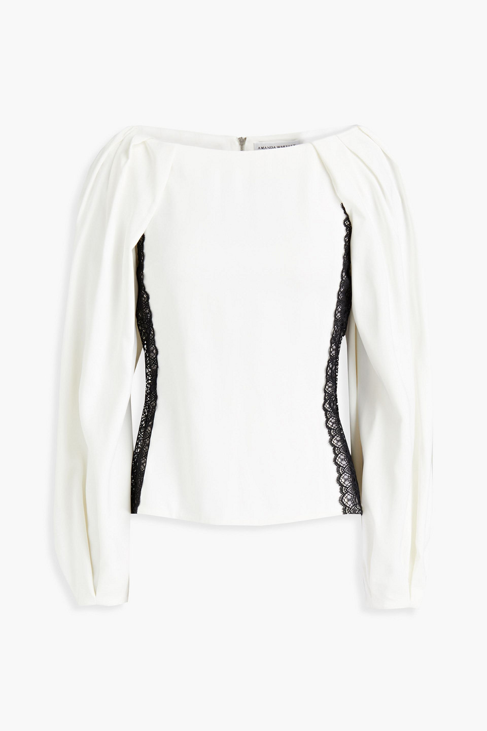 Corded Lace-paneled Pleated Satin-twill Blouse