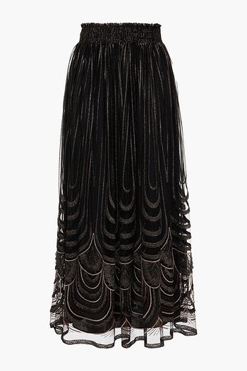 AMANDA WAKELEY Frayed metallic embroidered tulle maxi skirt