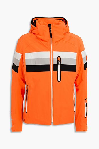 BOGNER Logo-appliquéd neon striped hooded ski jacket