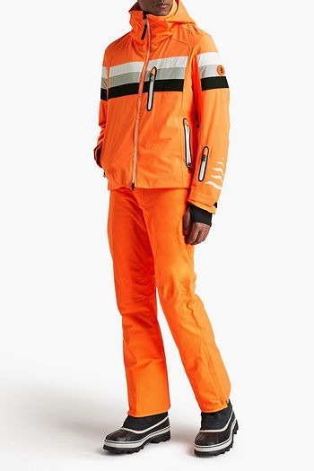 BOGNER Logo-appliquéd neon striped hooded ski jacket