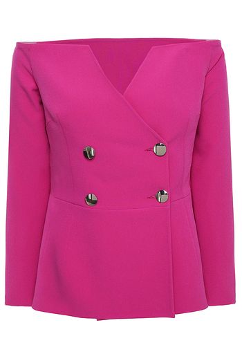 SAFIYAA Kamile off-the-shoulder double-breasted embellished crepe peplum jacket