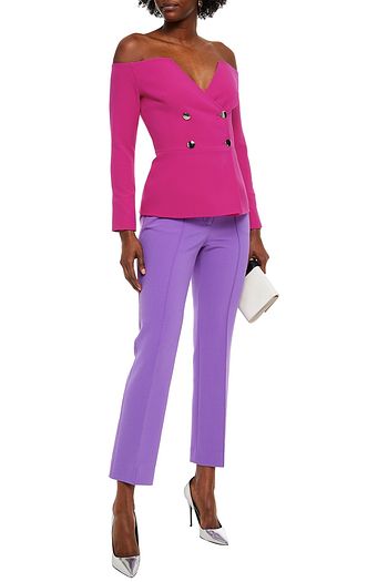 SAFIYAA Kamile off-the-shoulder double-breasted embellished crepe peplum jacket