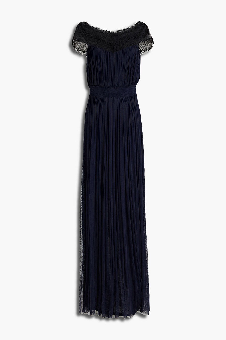 Chantilly Lace-paneled Silk-tulle Maxi Dress