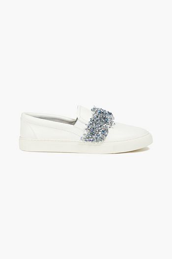 TORY BURCH Logan embellished leather slip-on sneakers