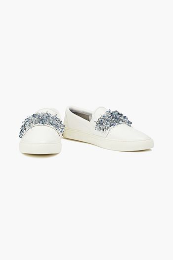 TORY BURCH Logan embellished leather slip-on sneakers