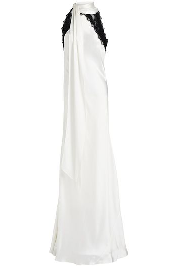 AMANDA WAKELEY Maxikleid aus Crêpe aus Seidensatin mit Spitzenbesatz