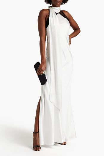 AMANDA WAKELEY Maxikleid aus Crêpe aus Seidensatin mit Spitzenbesatz