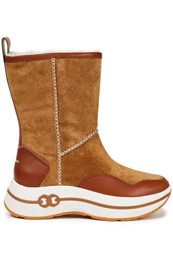 TORY BURCH Stiefel aus Veloursleder mit Details im Überwendlichstich