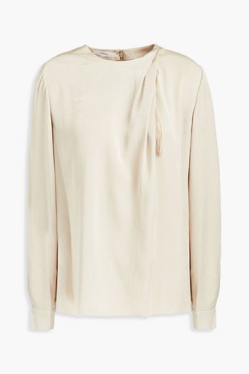 VINCE. Tasseled draped satin top
