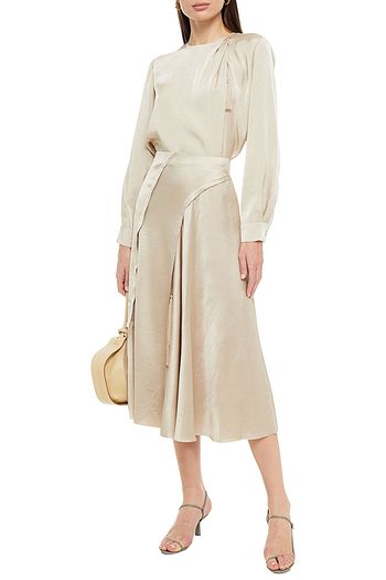 VINCE. Tasseled draped satin top