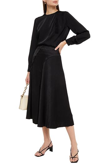 VINCE. Tassel-trimmed crinkled satin-twill midi skirt
