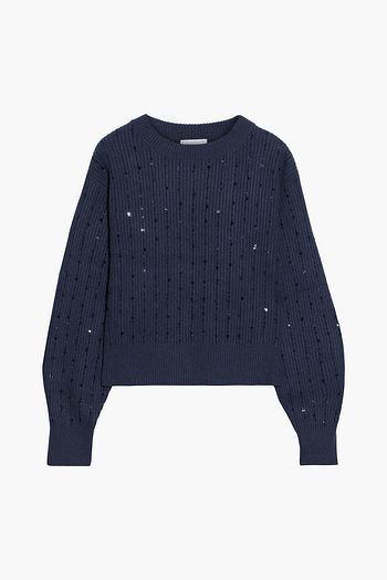 BRUNELLO CUCINELLI Sequin-embellished ribbed cashmere sweater