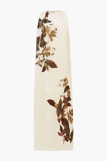VINCE. Draped floral-print velvet midi dress