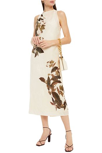 VINCE. Draped floral-print velvet midi dress