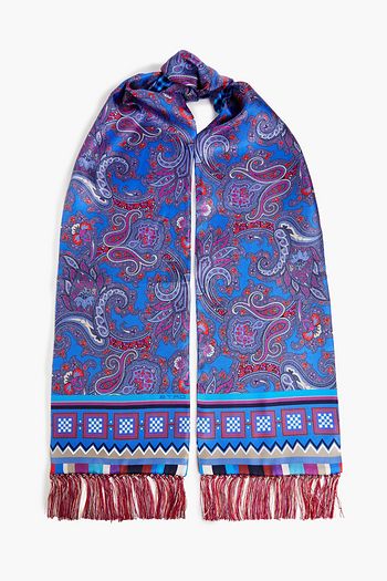 ETRO Fringed printed silk-twill scarf