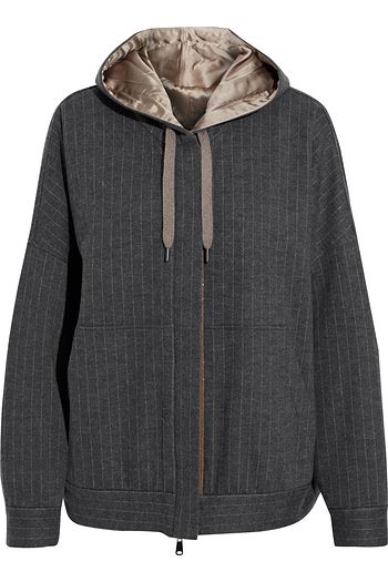BRUNELLO CUCINELLI Satin-trimmed pinstriped wool-felt hooded jacket