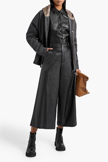 BRUNELLO CUCINELLI Satin-trimmed pinstriped wool-felt hooded jacket