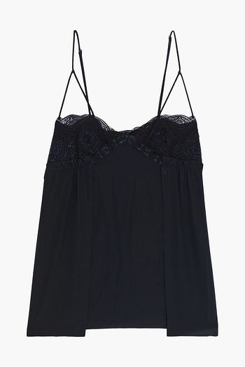 LA PERLA Metallic embroidered tulle and stretch-silk camisole