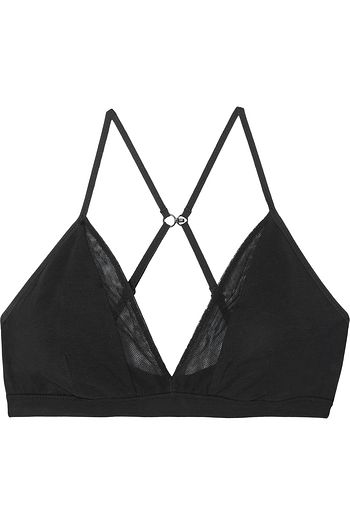 SKIN Mesh-trimmed organic stretch Pima cotton-jersey soft-cup triangle bra