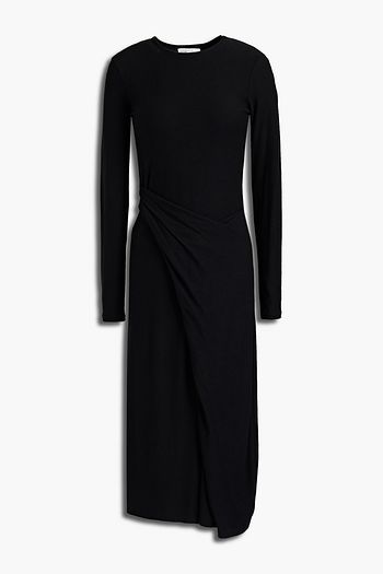 VINCE. Draped Lyocell-blend jersey midi dress