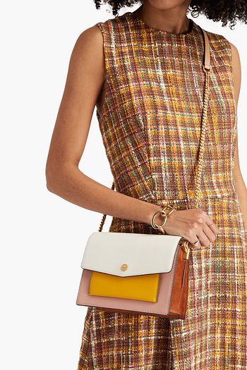 TORY BURCH Color-block textured-leather shoulder bag