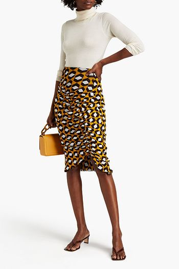 DIANE VON FURSTENBERG Christy ruched printed mesh skirt