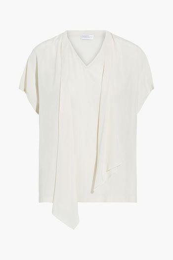 BRUNELLO CUCINELLI Tie-neck bead-embellished silk crepe de chine blouse