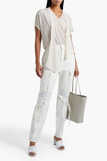 BRUNELLO CUCINELLI Tie-neck bead-embellished silk crepe de chine blouse