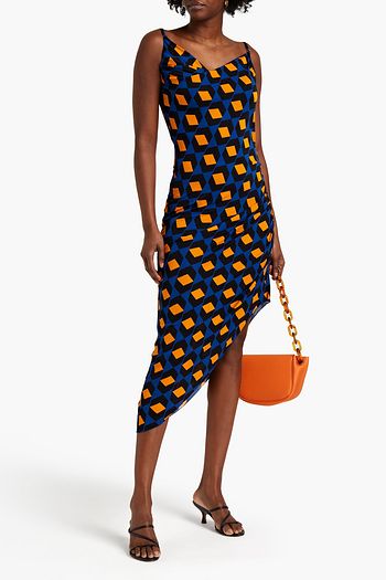 DIANE VON FURSTENBERG Agatha asymmetric draped ruched printed jersey mini dress
