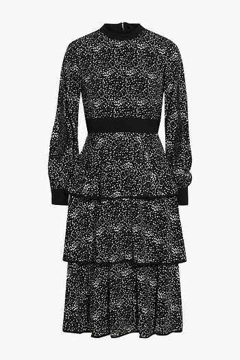 MIKAEL AGHAL Tiered printed silk crepe de chine midi dress