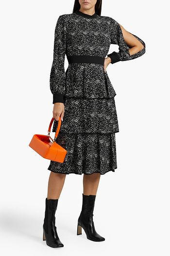 MIKAEL AGHAL Tiered printed silk crepe de chine midi dress