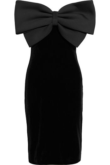 BADGLEY MISCHKA Bow-embellished strapless velvet dress