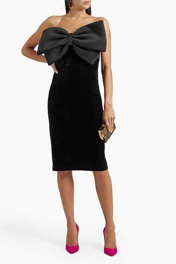 BADGLEY MISCHKA Bow-embellished strapless velvet dress