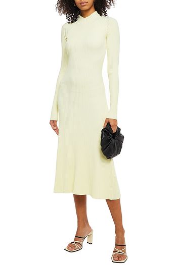 DION LEE Twist-back cutout ribbed-knit midi dress