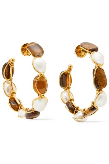 OSCAR DE LA RENTA Goldfarbene Creolen mit Steinen und Kunstperlen