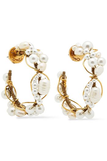OSCAR DE LA RENTA Goldfarbene Creolen mit Kunstperlen und Zierperlen