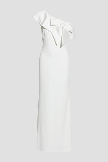 BADGLEY MISCHKA Bow-embellished draped crepe gown
