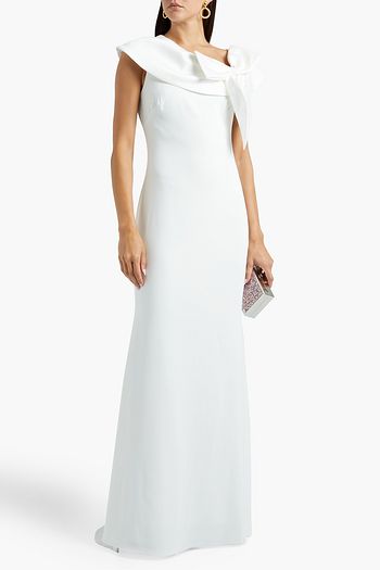 BADGLEY MISCHKA Bow-embellished draped crepe gown