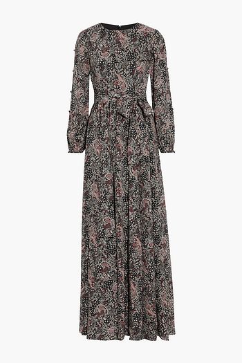 MIKAEL AGHAL Pleated printed crepe de chine maxi dress
