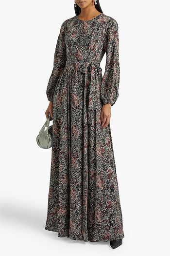 MIKAEL AGHAL Pleated printed crepe de chine maxi dress