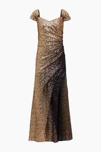 BADGLEY MISCHKA Gathered dégradé sequined tulle gown