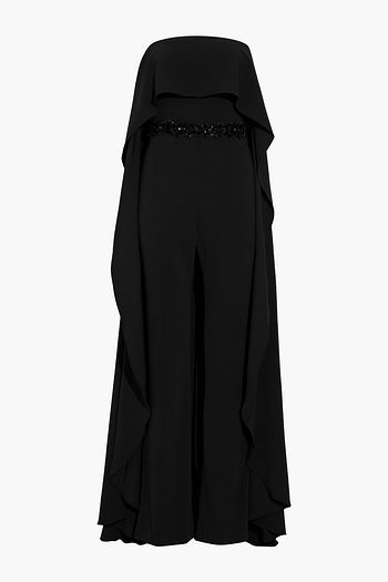 BADGLEY MISCHKA Embellished strapless draped crepe jumpsuit
