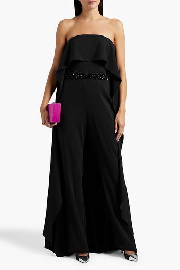 BADGLEY MISCHKA Embellished strapless draped crepe jumpsuit