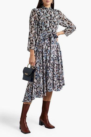 MIKAEL AGHAL Asymmetric printed georgette and crepe de chine dress