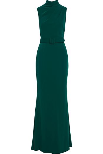 BADGLEY MISCHKA Belted pleated cady gown
