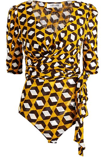 DIANE VON FURSTENBERG Abbie knotted printed tulle bodysuit
